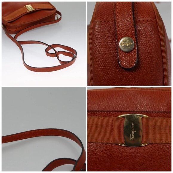 Salvatore Ferragamo Shoulder Bag Leather Brown Gold Auth 102665 - Picture 16 of 16